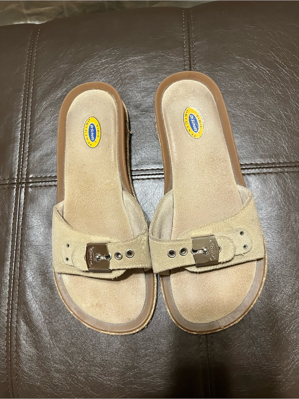Dr. Scholl's Tan Suede Buckle Slide Mules